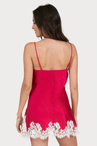 Clara Rossi Raspberry Italian Silk Chemise with Ivory Lace - Naughty Knickers