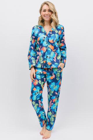 Cyberjammies Bea Floral Print Long Sleeve Pyjama Top Dark Blue Mix