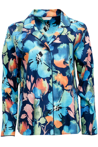 Cyberjammies Bea Floral Print Long Sleeve Pyjama Top Dark Blue Mix