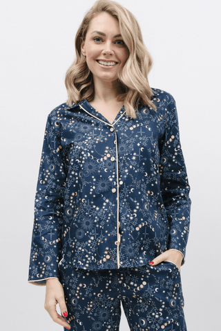 Cyberjammies Celestial Floral Print Long Sleeve Pyjama Top Navy Mix