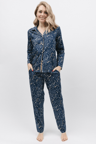 Cyberjammies Celestial Floral Print Long Sleeve Pyjama Top Navy Mix