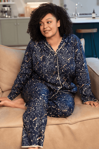 Cyberjammies Celestial Floral Print Long Sleeve Pyjama Top Navy Mix