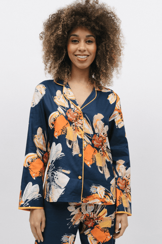 Cyberjammies Cosmo Floral Print Long Sleeve Pyjama Top Navy Mix