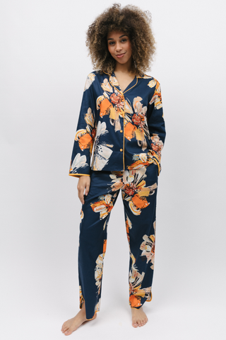 Cyberjammies Cosmo Floral Print Long Sleeve Pyjama Top Navy Mix