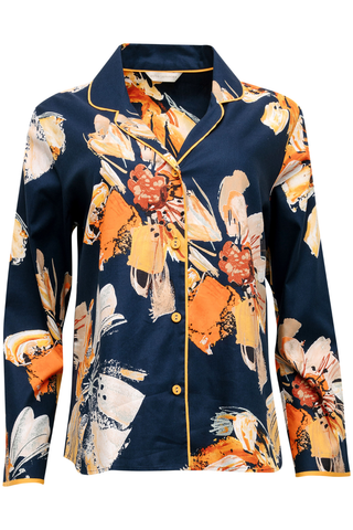 Cyberjammies Cosmo Floral Print Long Sleeve Pyjama Top Navy Mix