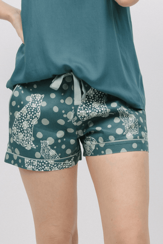 Cyberjammies Hannah Leopard Print Shorts Green Mix