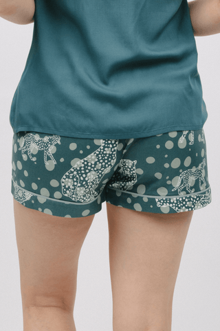 Cyberjammies Hannah Leopard Print Shorts Green Mix