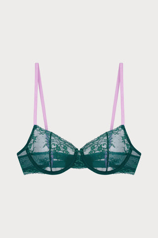 Dora Larsen Bryony Floral Lace Underwired Bra in Teal/Purple