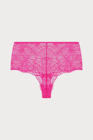 Flora Graphic Lace High Waist Knicker Pink, Size UK 14