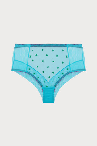 Nelle Heart Embroidery High Waist Knicker in Bright Blue
