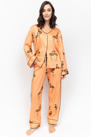 Fable & Eve Hackney Flamingo Print Pyjama Set Salmon Pink