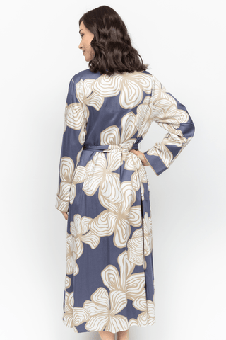 Fable & Eve Hyde Park Floral Print Long Dressing Gown Slate Blue