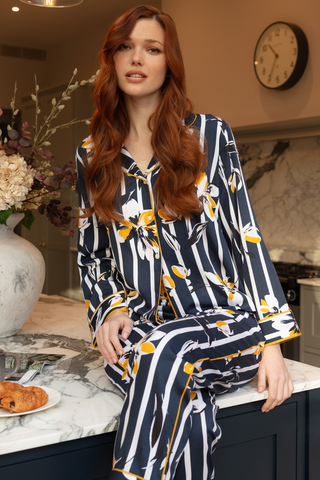 Fable & Eve Knightsbridge Floral Stripe Print Pyjama Set Navy