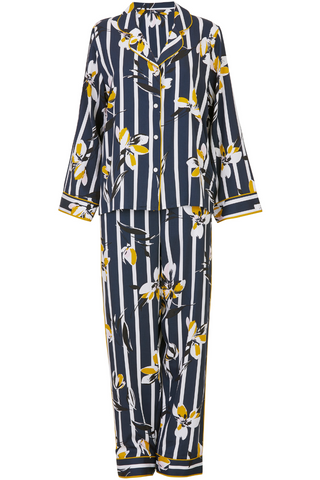 Fable & Eve Knightsbridge Floral Stripe Print Pyjama Set Navy