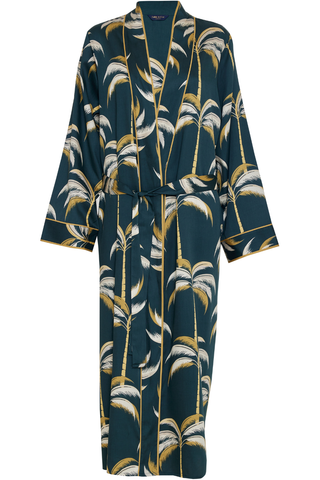 Fable & Eve Pimlico Palm Print Long Dressing Gown Emerald Green