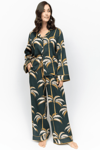 Fable & Eve Pimlico Palm Print Pyjama Set Emerald Green