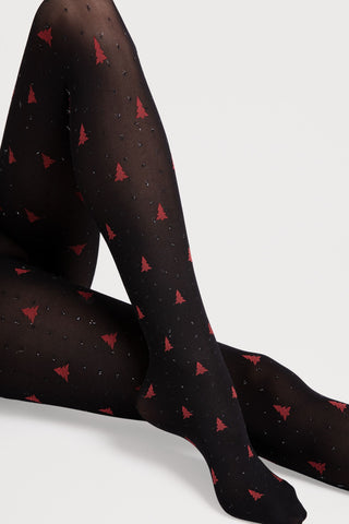 FiORE Be Merry Festive Christmas Tights – Black & Red 40 Denier