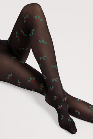 FiORE Holly Pattern Tights Black & Green 40 Denier