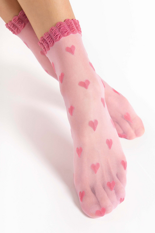 FiORE Kokoro Rose Pink Heart Pattern Socks 20 Denier