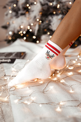 FiORE Reindeer Pattern Cotton Socks White