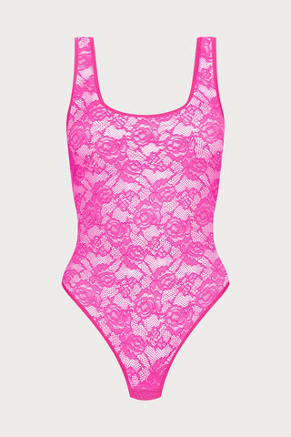 Flashback Lace Open Back Thong Body Pink