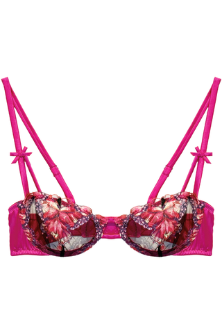 Fleur du Mal Butterfly Embroidery Balconette Bra Cerise
