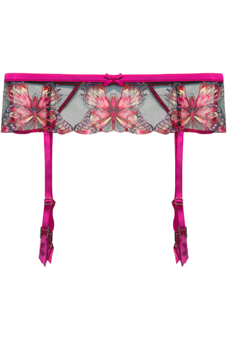 Fleur du Mal Butterfly Embroidery Suspender Cerise