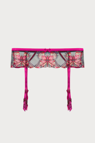 Butterfly Embroidery Cerise Suspender Belt