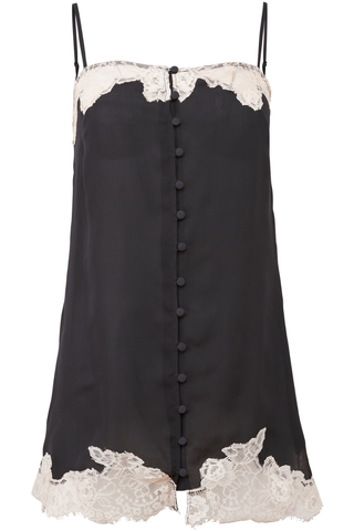 Fleur Du Mal Juliet Silk & Lace Button Slip Black