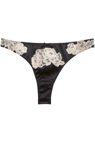 Fleur du Mal Juliet Black Silk & Lace Thong - Silk Knicker
