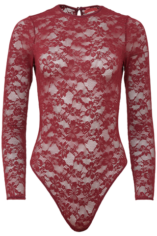 Fleur du Mal Le Stretch Lace Long Sleeve Bodysuit Auburn