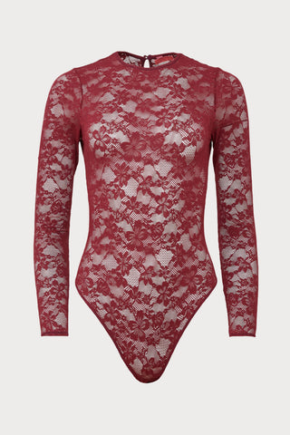 Le Stretch Lace Auburn Long Sleeve Bodysuit