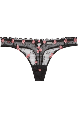 Fleur du Mal Rose and Vine Embroidery Thong
