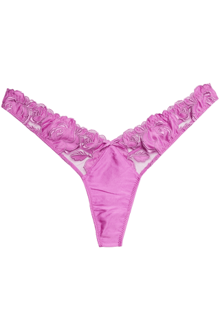 Fleur Du Mal Rose Logo Embroidery High Leg Thong Pink Iris