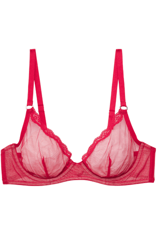 Fleur Du Mal Sheer Tulle Demi Bra Rouge Red