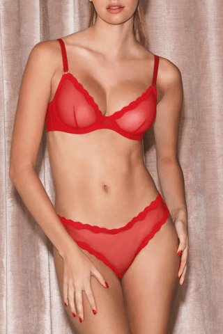 Fleur Du Mal Sheer Tulle Thong Rouge Red