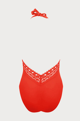 Ajourage Couture Plunging Back Halter Orange Swimsuit