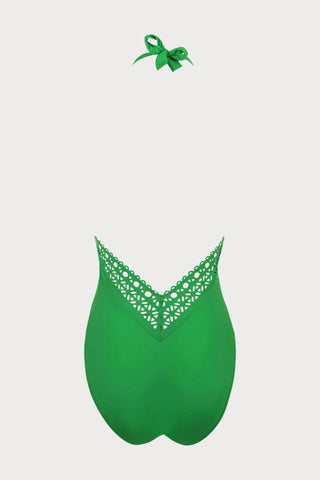 Ajourage Couture Light Green Plunging Halter Swimsuit, Size L (UK 14)