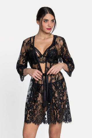 Lise Charmel Black Lace Mid-Length Robe | Désirs de Venise