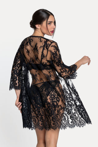 Lise Charmel Black Lace Mid-Length Robe | Désirs de Venise