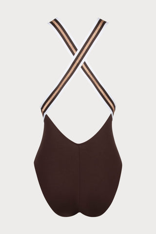 Lise Charmel Energie Nautique Taupe Crossed Back Swimsuit - Naughty Knickers