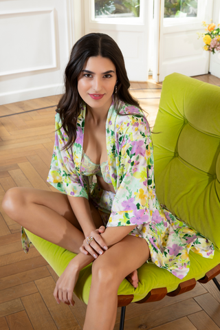 Lise Charmel Satin Floral Print Mid-length Robe L'Amour au Soleil