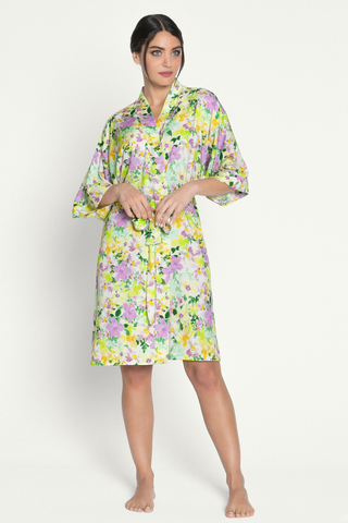 Lise Charmel Satin Floral Print Mid-length Robe - Satin Loungewear