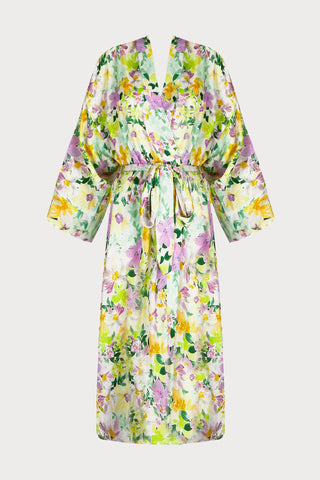 L'Amour au Soleil Satin Floral Print Mid-length Robe, Size M (UK 12)