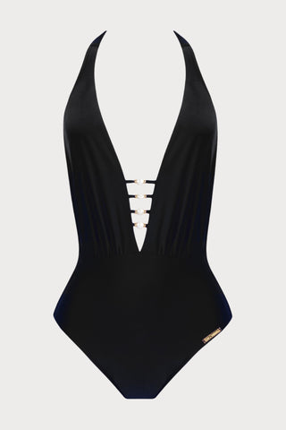Perles Nacrées Halter Swimsuit Black