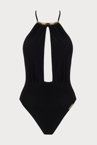 Pure Elegance Black Seduction Halter Swimsuit