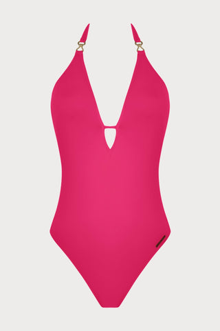Lise Charmel Sillage Couture Plunging Halter Swimsuit Pink - Naughty Knickers