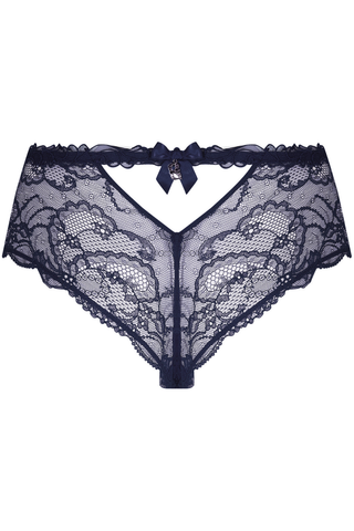 Lise Charmel Soir de Venise navy lace shorty with satin bow and crystal mask charm