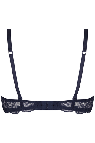 Back of Luxury navy Calais lace half cup bra by Lise Charmel
