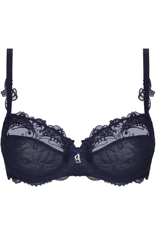 Lise Charmel Soir de Venise navy lace half cup bra with guipure embroidery and crystal details